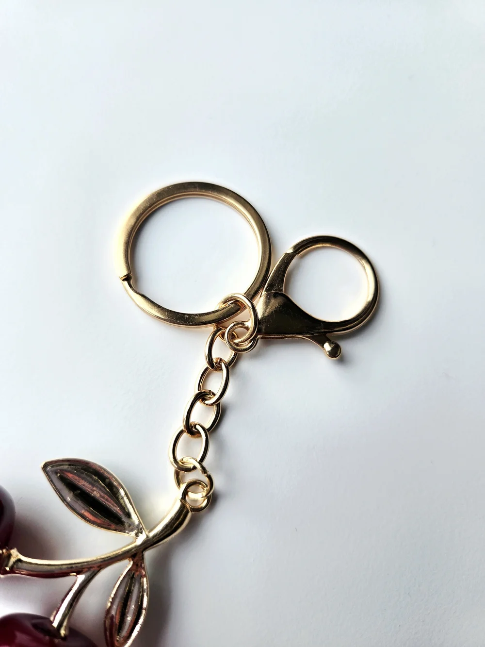 Resin Glossy Red Ombre Cherries Bag Charm Gold Keychain Hardware